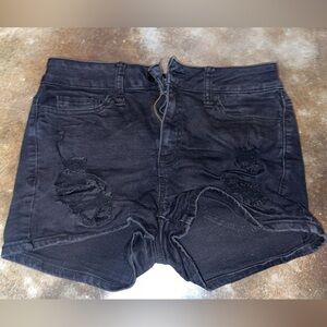 Black Distressed Denim Shorts